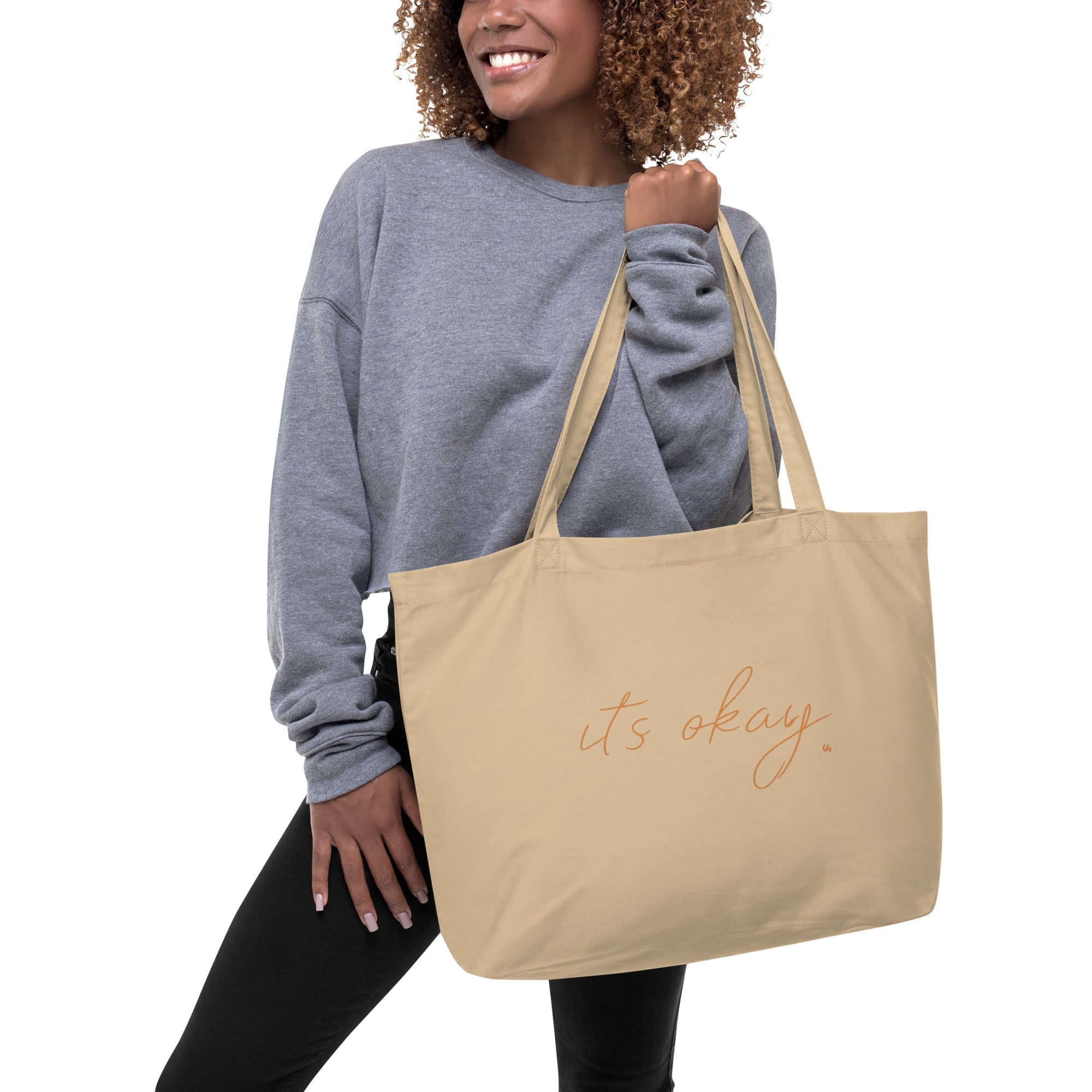 “It’s Okay.” Minimalist Large organic tote bag — Soft Daily Reminder | Emotional Wellness Collection