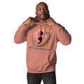Male model wearing rose-colored hoodie with inspirational semicolon artwork and “Life Continues On” message.Product mockup