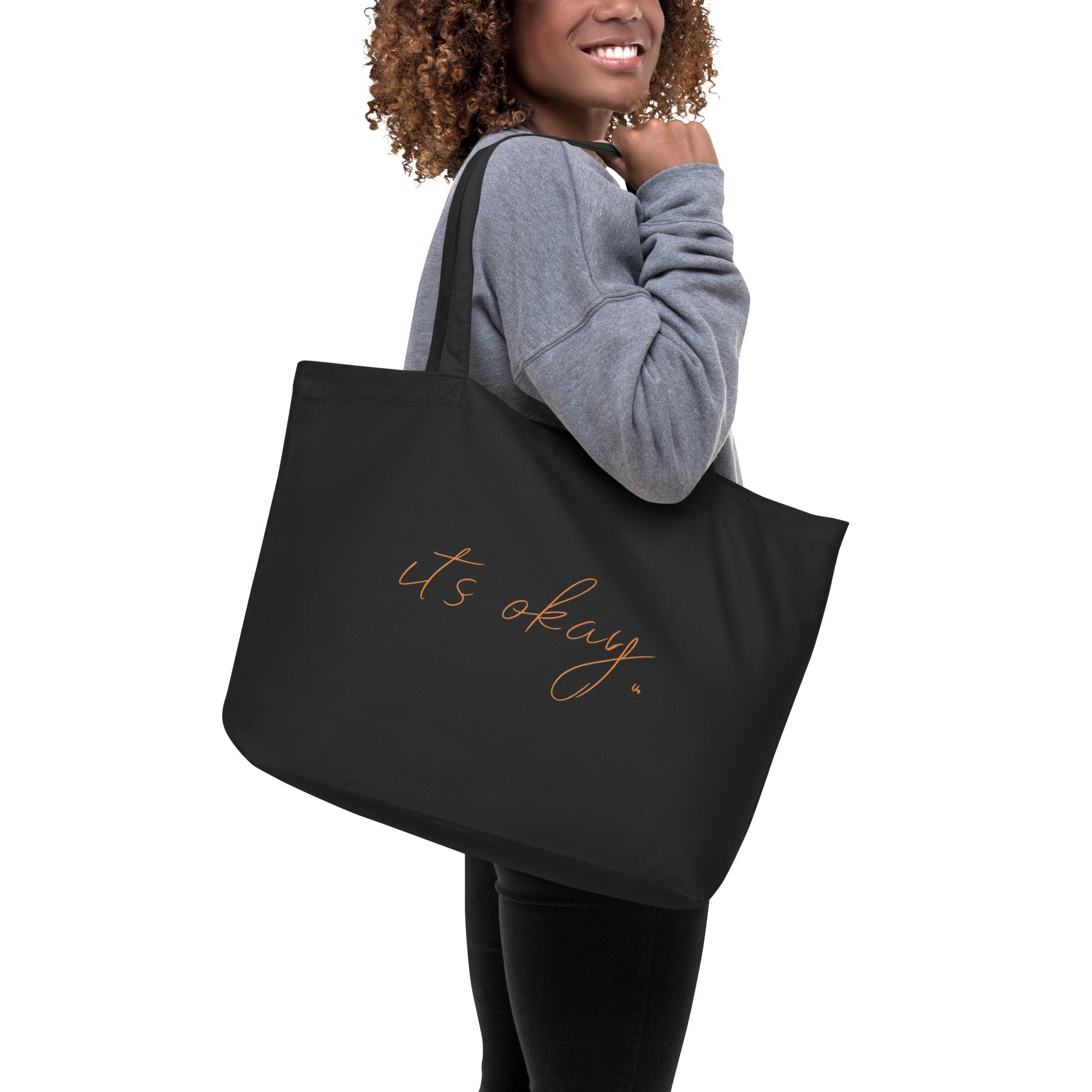 “It’s Okay.” Minimalist Large organic tote bag — Soft Daily Reminder | Emotional Wellness Collection