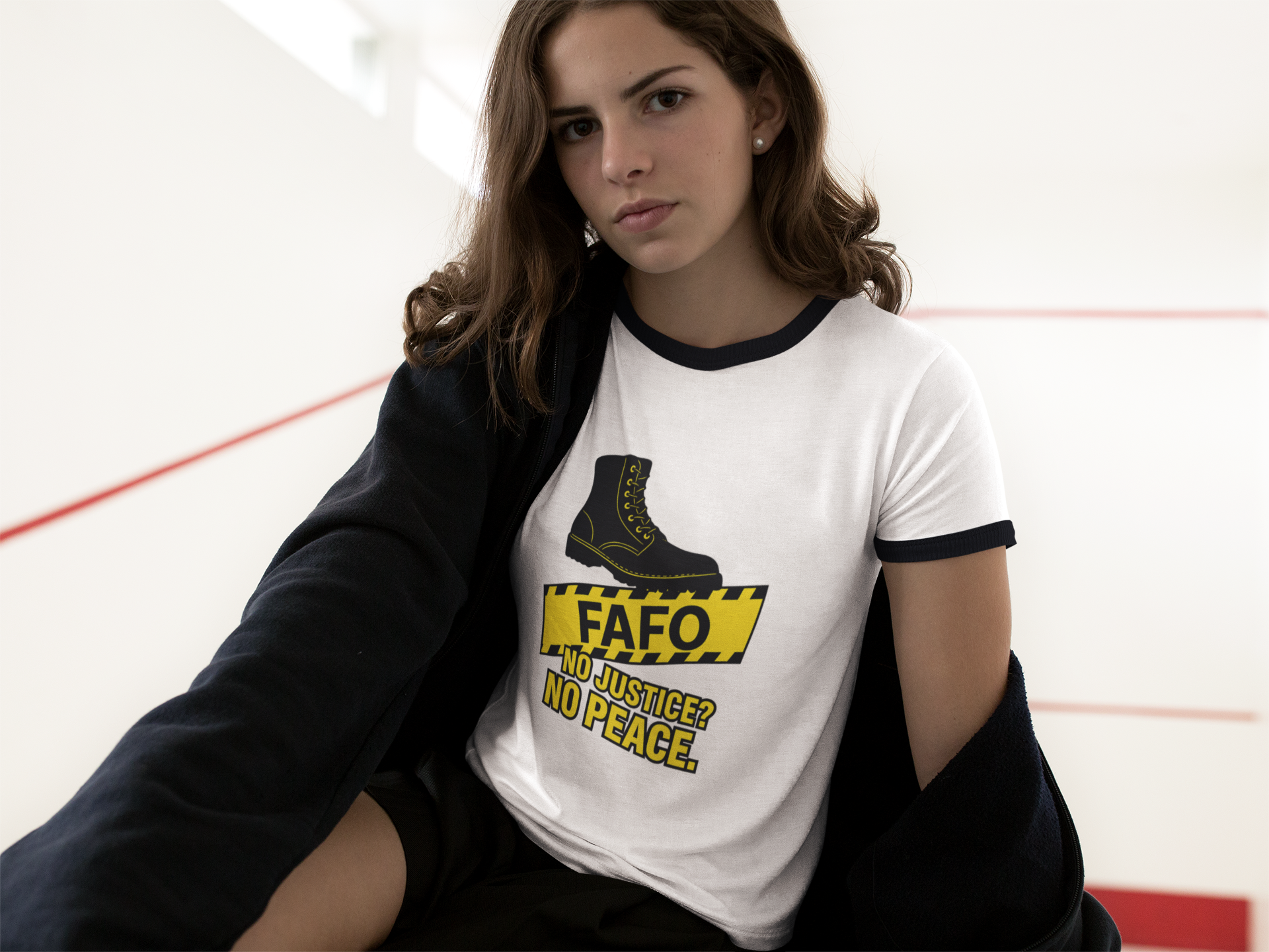 FAF0 Ringer Tee – “No Justice? No Peace.” Protest Shirt